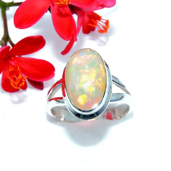 Ethiopian opal Gemstone Ring, Opal 925 Sterling Silver Ring, Natural Opal - Picture 4 of 5